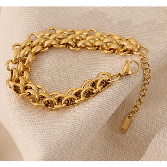#44 New Gold Chunky Woven Chain Bracelet - Picture 7 of 7